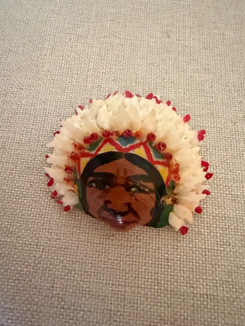Vintage 1940's Hand Painted Brooch Depicting a Native American Chief